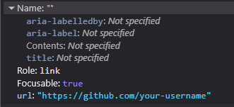 DevTools Accessibility panel showing no accessible name information