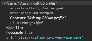 Link with Go to Github.com as its accessible name in DevTools