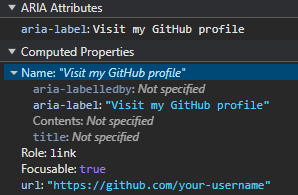 aria-label in DevTools that reads Go to Github.com