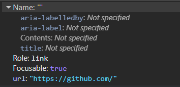 List of properties in Chome DevTools for determining an accessible name