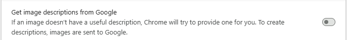 Get image descriptions from Google accessibility setting in Chrome that is turned off