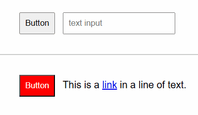 As focus changes between a button and other input elements the element currently in focus has a dark blue outline of 3px thickness offset by 3px around it