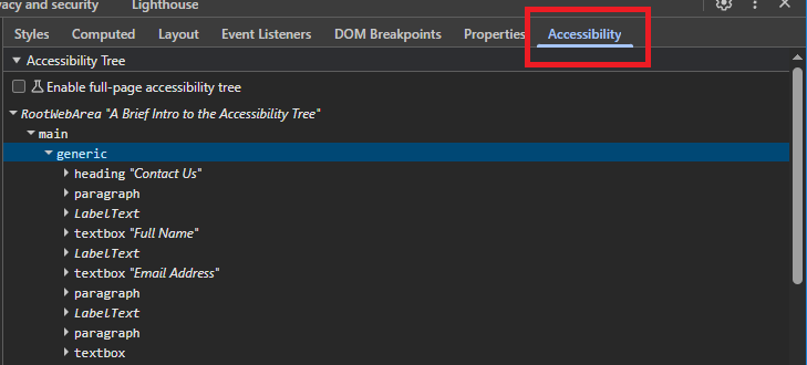 The Accessibility Panel in Chromium DevTools