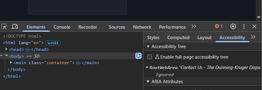 Enabling the full-page accessibility tree option in Chromium DevTools