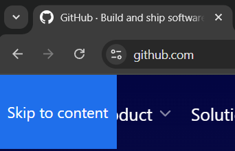 A screenshot of GitHub.com skip link reading 'Skip to content'