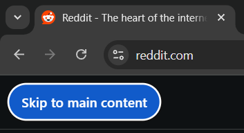 Reddit skip link reading 'Skip to main content'